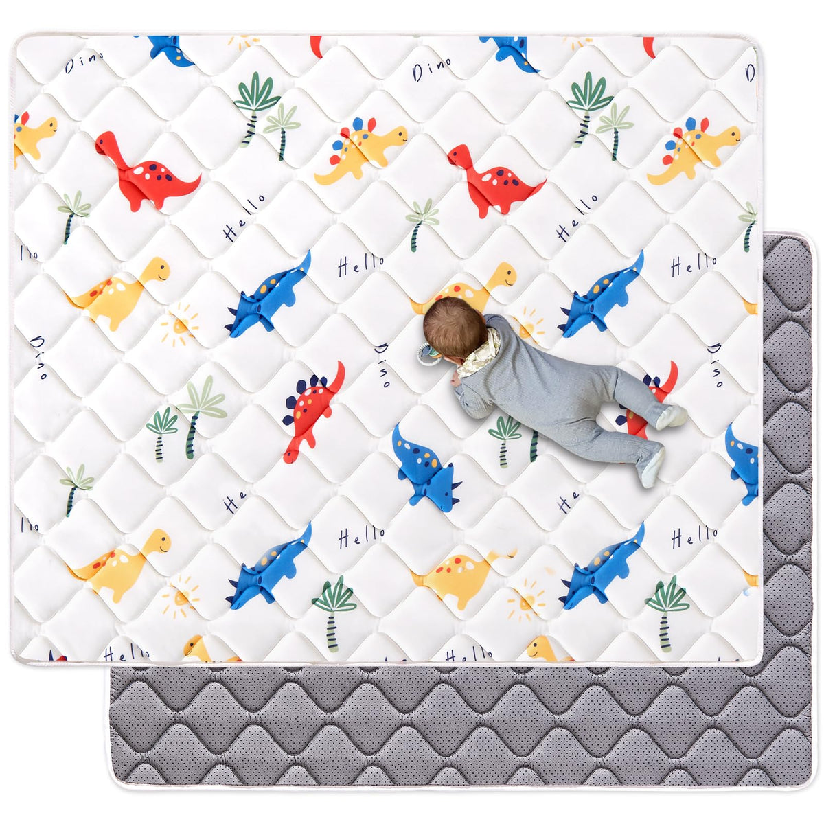 VIVIDVIBEBEARPAS odorless foam play mat with large 75x59 inch surface for cushioned tummy time.