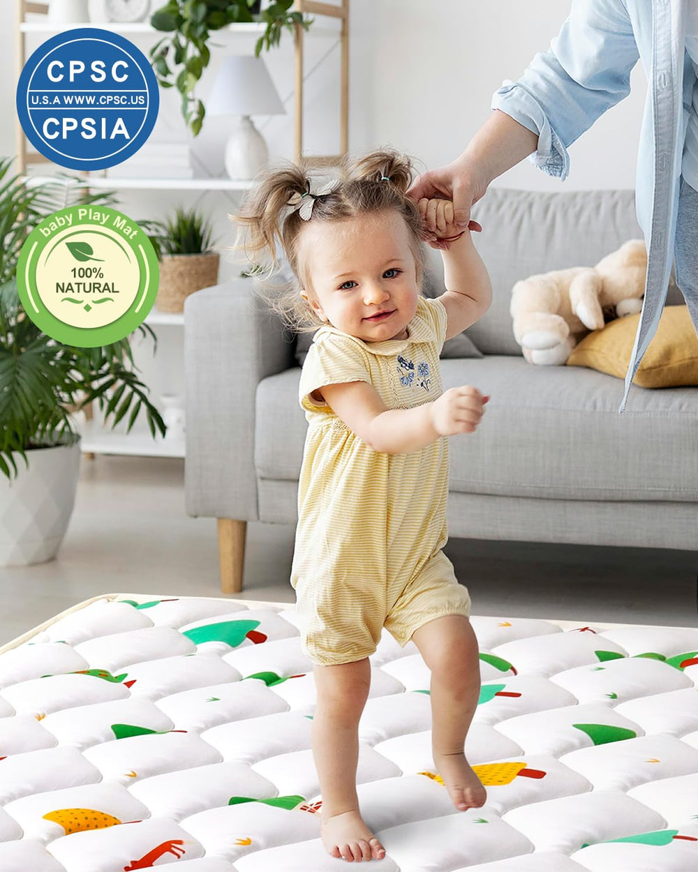 VIVIDVIBEBEARPAS safe-materials highlight non-toxic construction for infant use.