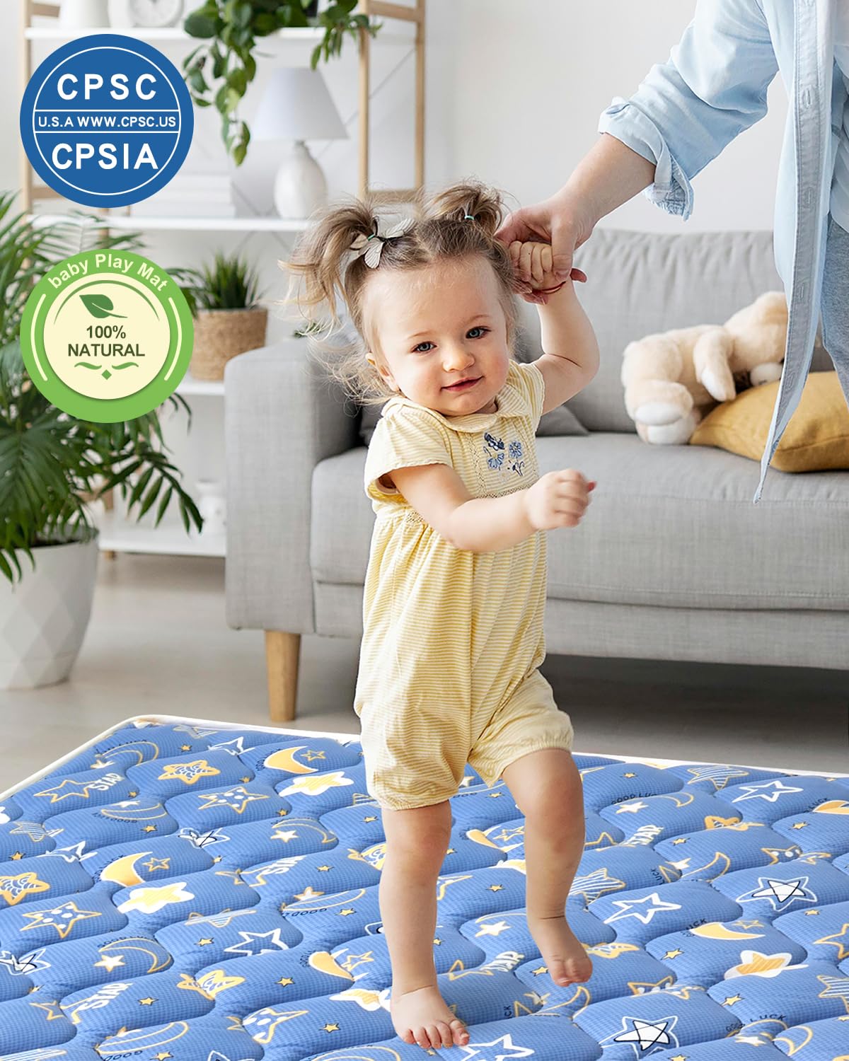 Soft microfiber fabric of VIVIDVIBEBEARPAS mat adds comfort during tummy time