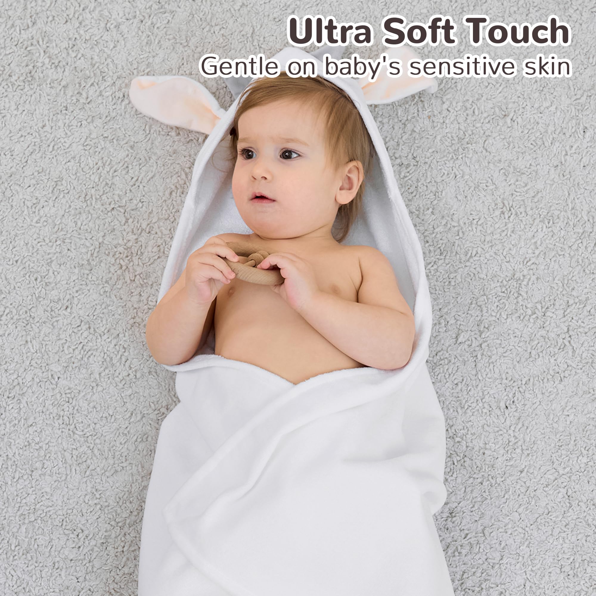 Viviland 360gsm plush towel; durable, thick feel for cozy toddler snuggles.