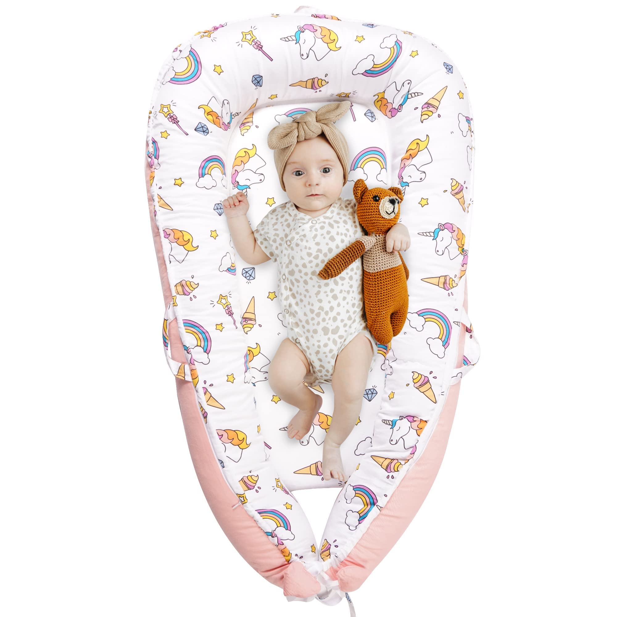 Viviland unicorn design baby lounger for cozy naps and security