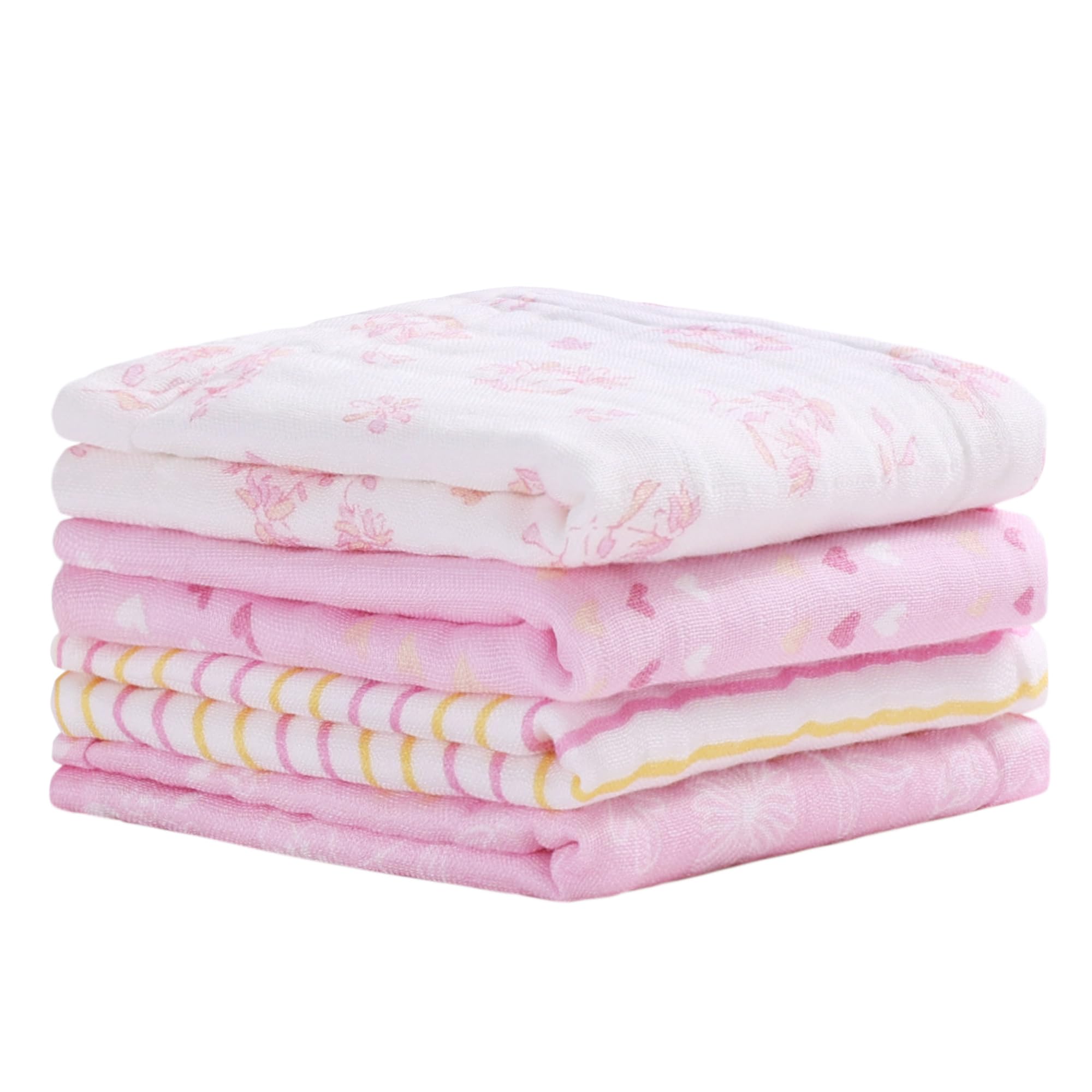 Viviland baby muslin burp cloths stacked for quick cleanup after feeds.
