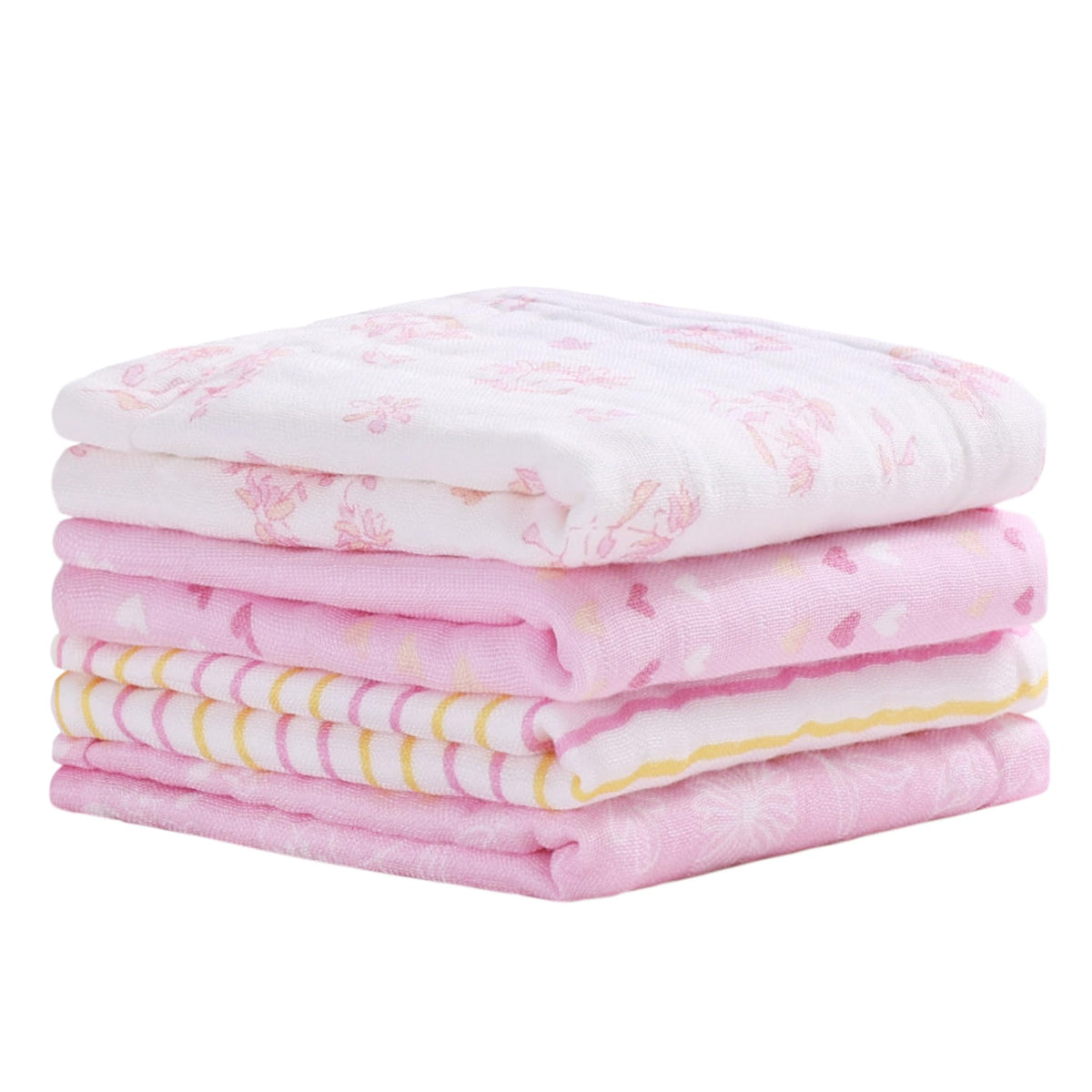 Viviland baby muslin burp cloths stacked for quick cleanup after feeds.