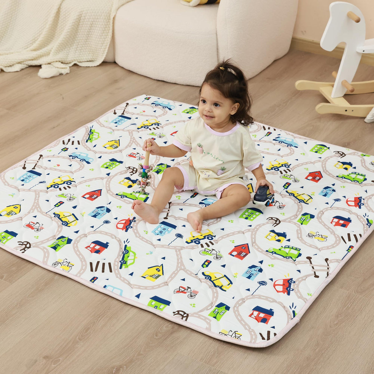 Viviland baby play mat 50 by 50 inches in gray car offers spacious crawling space