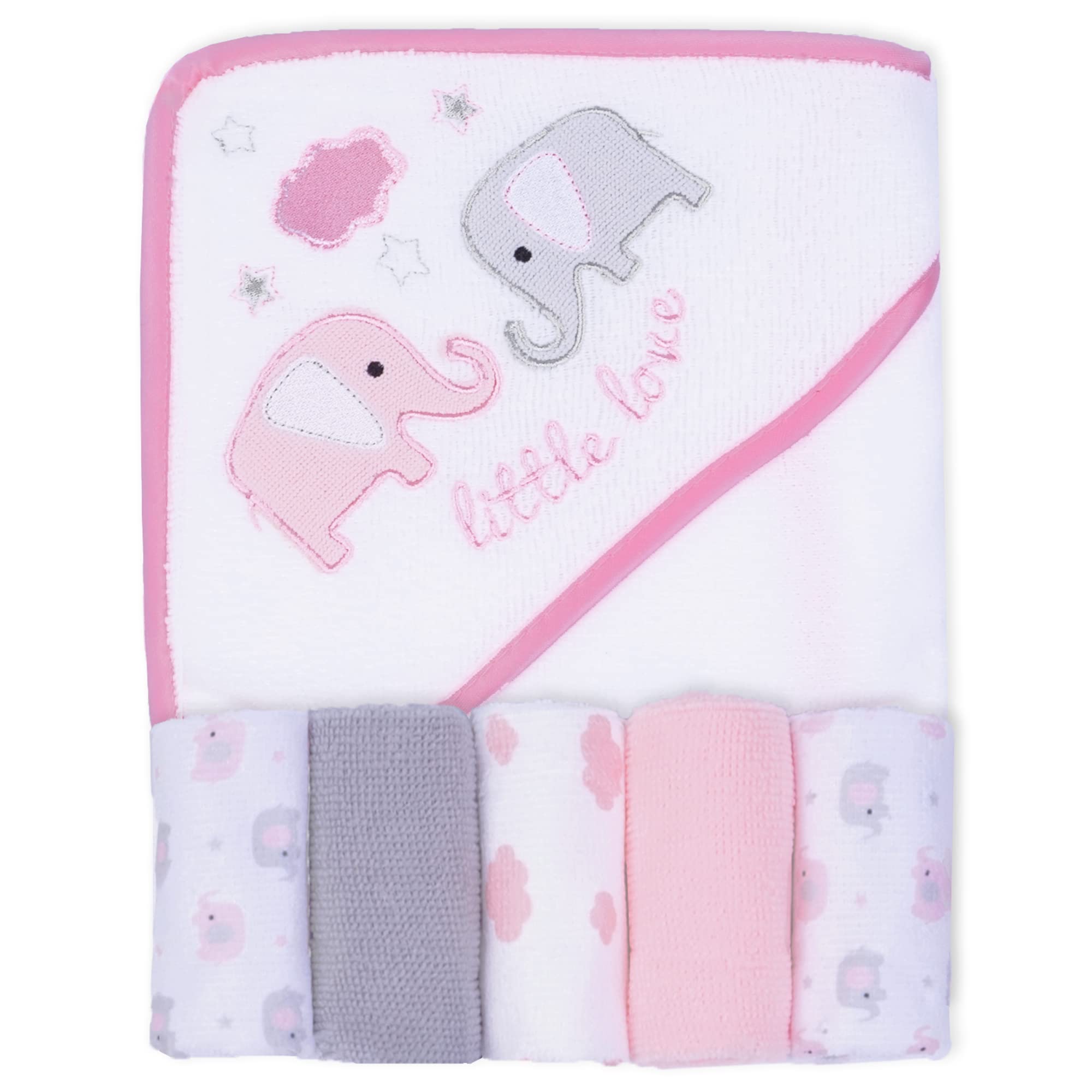 Viviland elephant hooded baby towel in pink, soft and absorbent for quick drying.