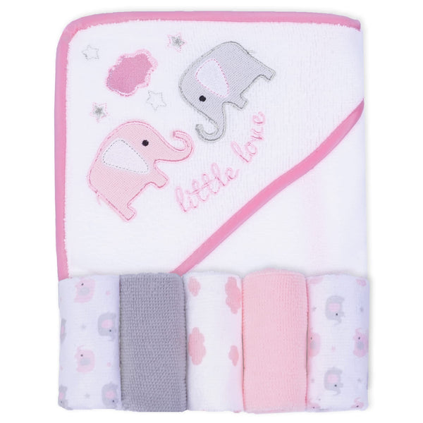 Viviland elephant hooded baby towel in pink, soft and absorbent for quick drying.