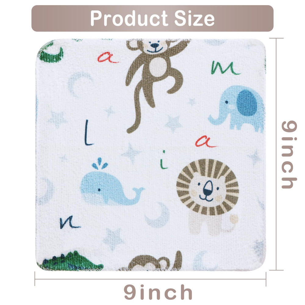 Viviland washcloths with varied prints for playful bathing moments.