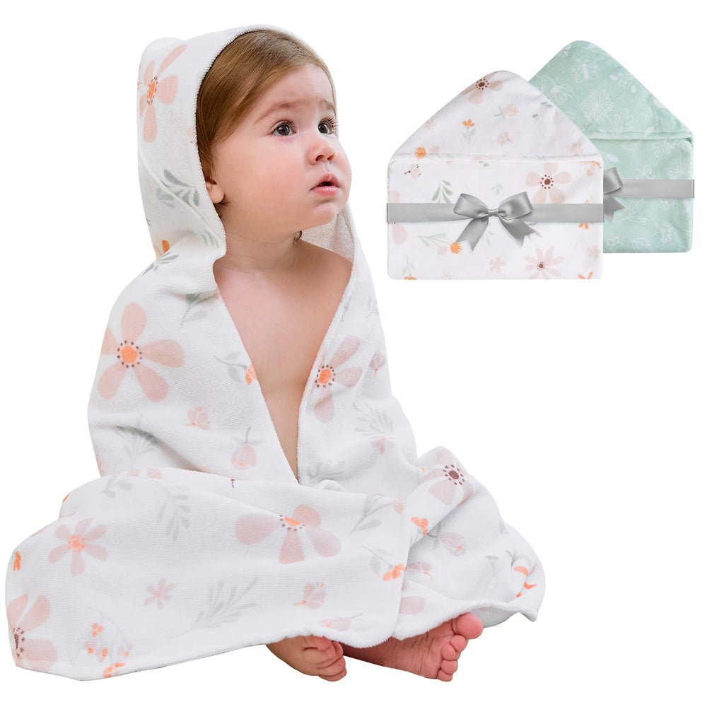 Viviland hooded towel in green leaves, soft and warm