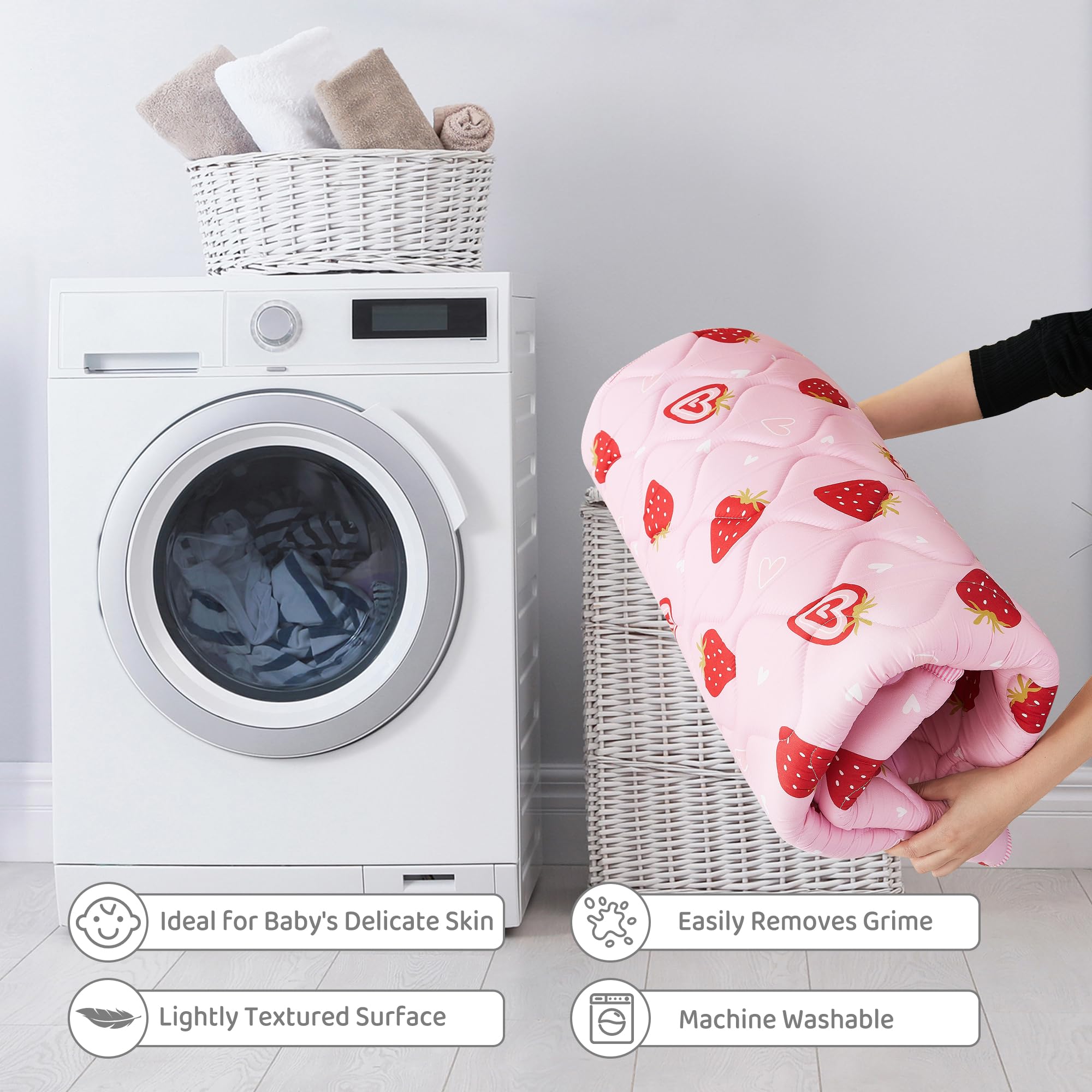 Viviland machine-washable mat simplifies cleanup after messy play.