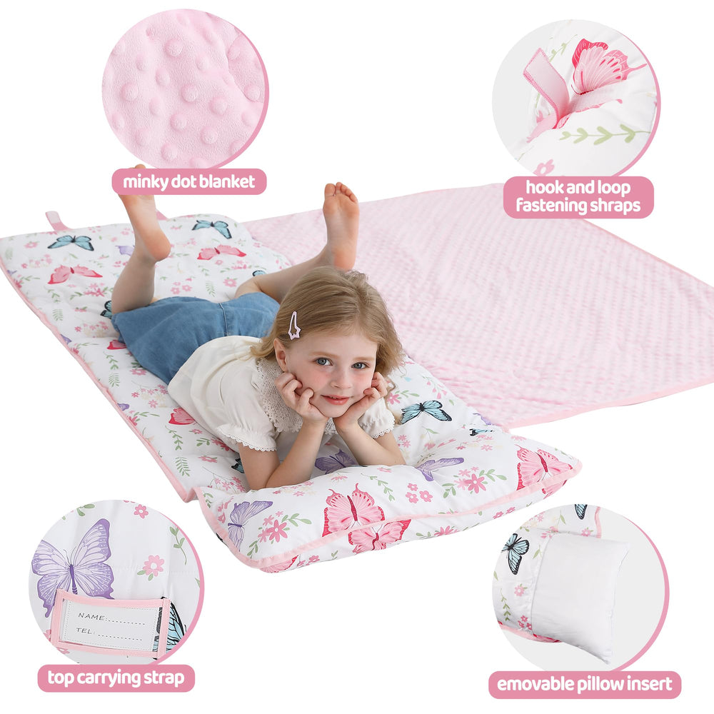 Viviland nap mat pink rainbow pattern supports comforting sleep routines.