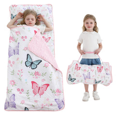 Viviland nap mat rolled with name tag for easy identification and portability.