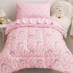 Viviland Rainbow Heart pink comforter shows soft microfiber for cozy nights