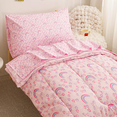 Viviland Rainbow Heart pink flat sheet highlights gentle texture for restful sleep