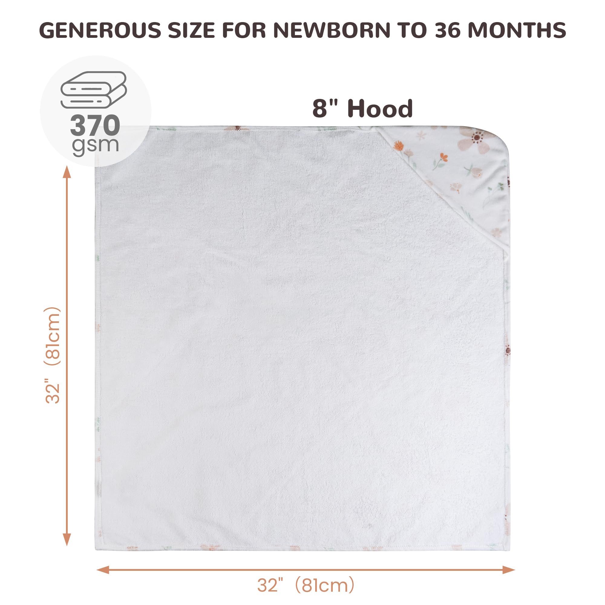 Large 32x21 inch towel suitable for infancy to toddlerhood