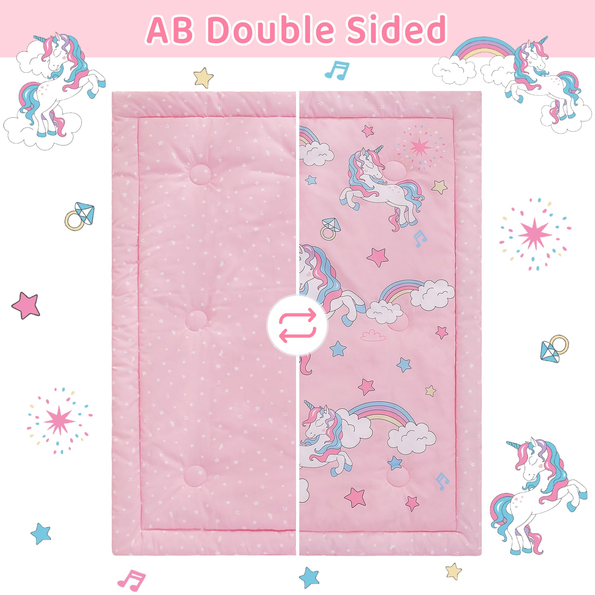Viviland Unicorn fitted sheet demonstrates gentle microfiber that stays soft.