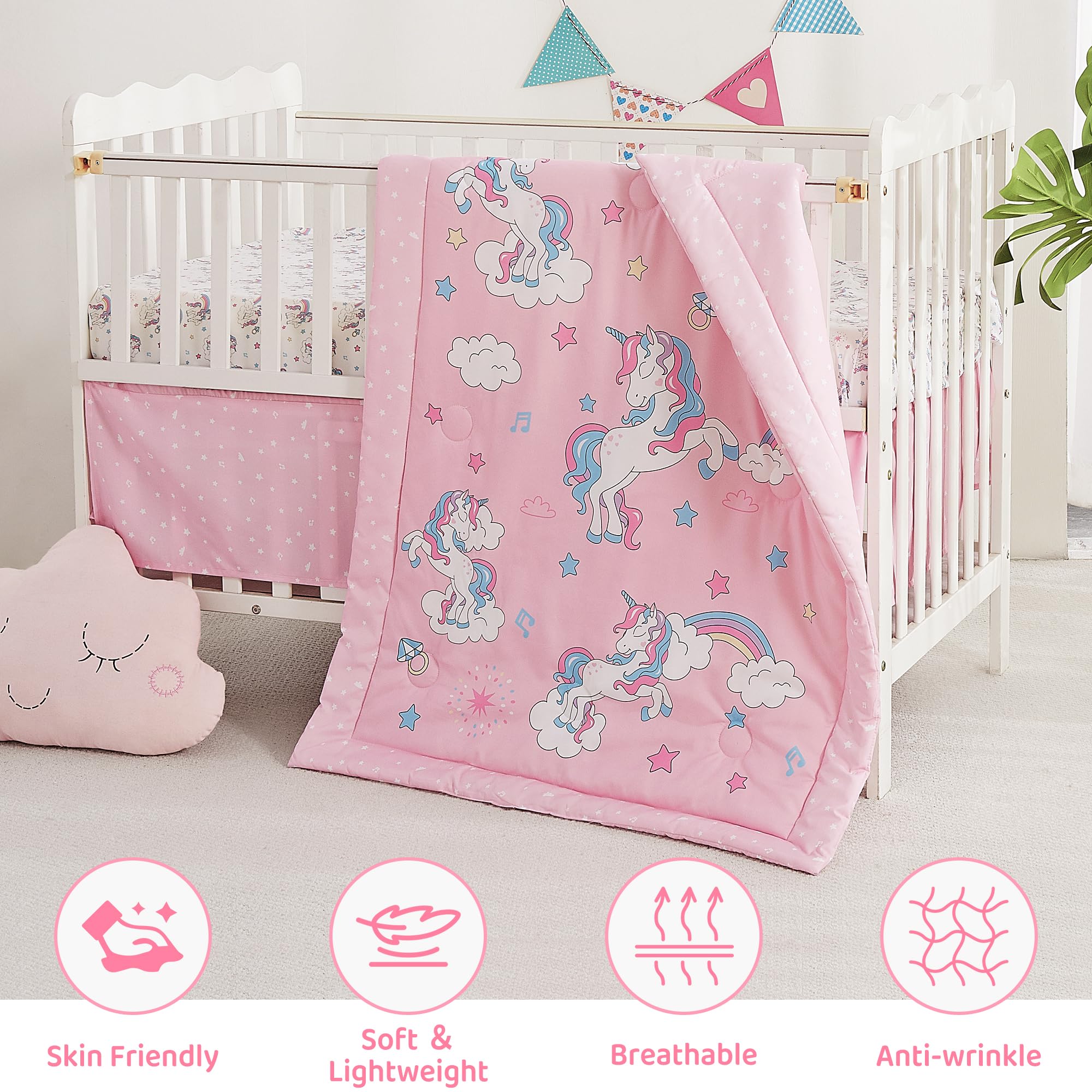 Viviland Unicorn bedding is machine washable for easy cleanup.