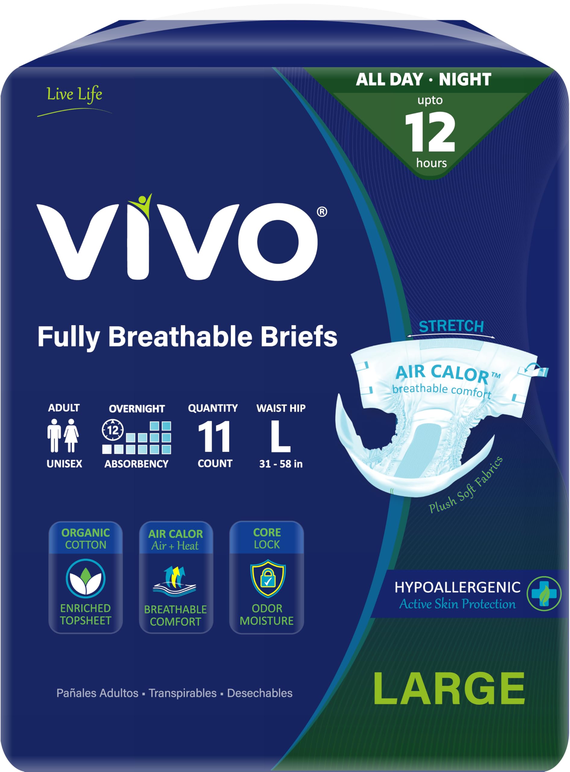 VIVO large size briefs for waist 42-58 inches provide comfortable fit.