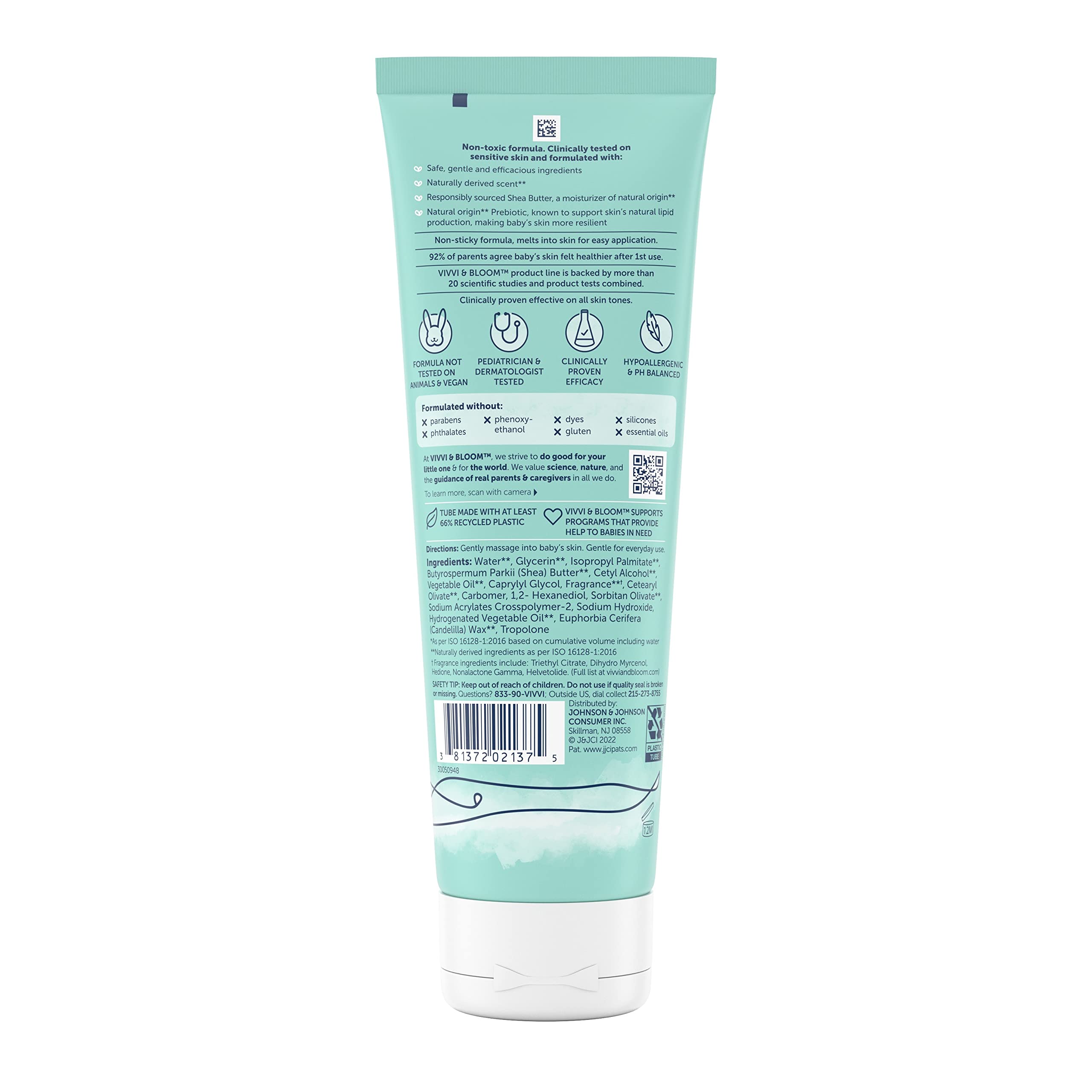 Close-up of baby skin after applying Vivvi & Bloom lotion for lasting hydration