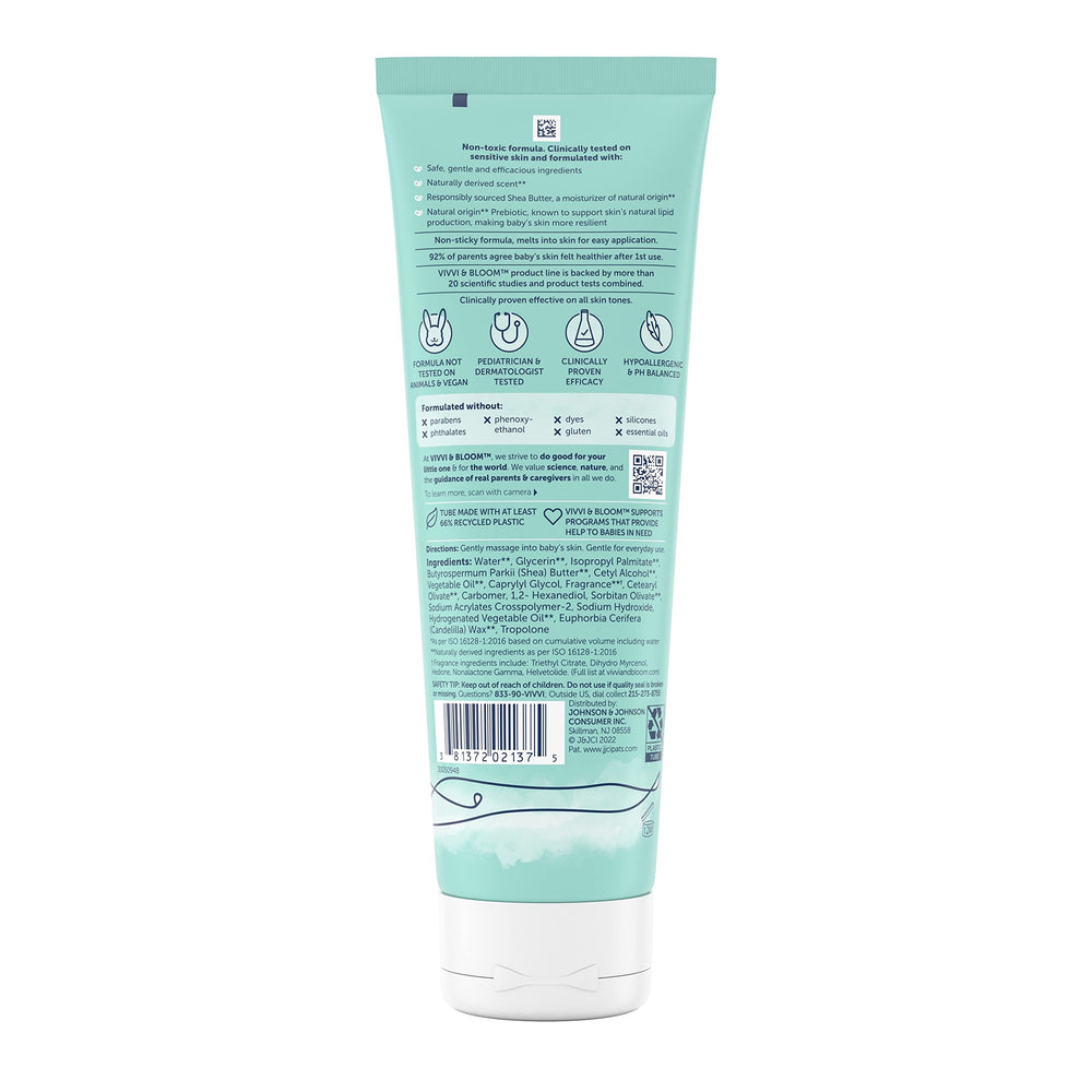 Close-up of baby skin after applying Vivvi & Bloom lotion for lasting hydration