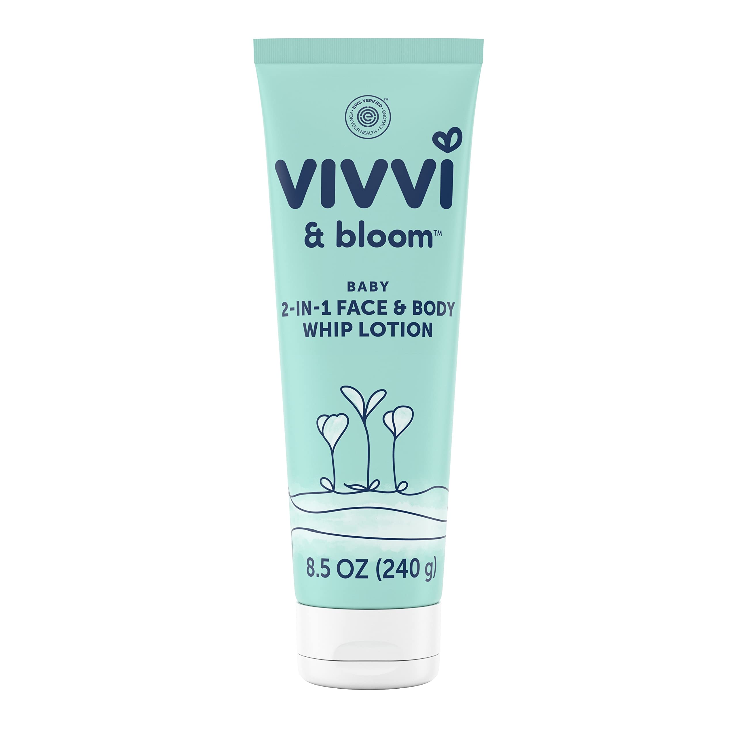 Vivvi & Bloom Gentle 2-in-1 lotion bottle showing the soft hydrating formula for delicate baby skin