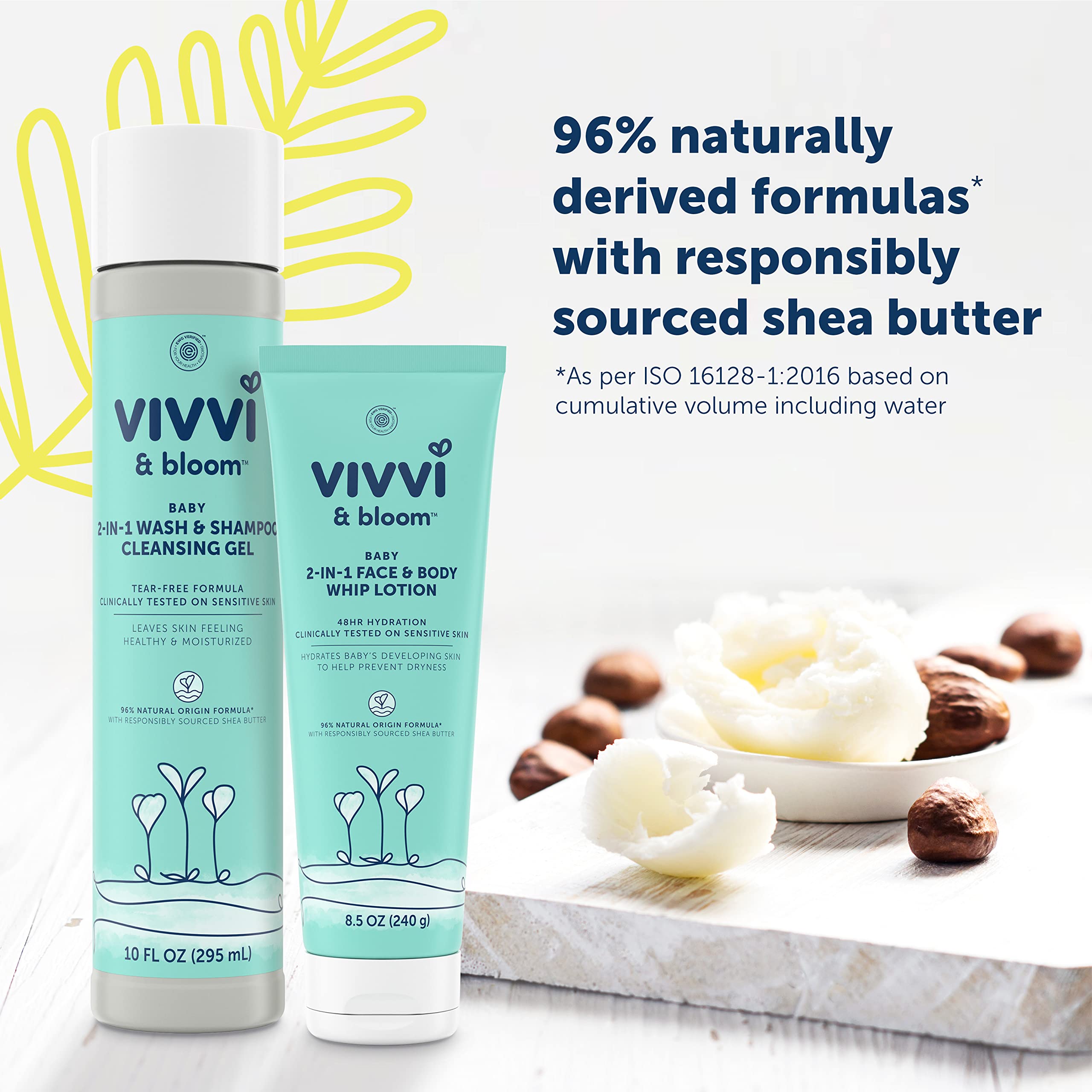 Vivvi & Bloom bottle highlighting 96% natural origin ingredients