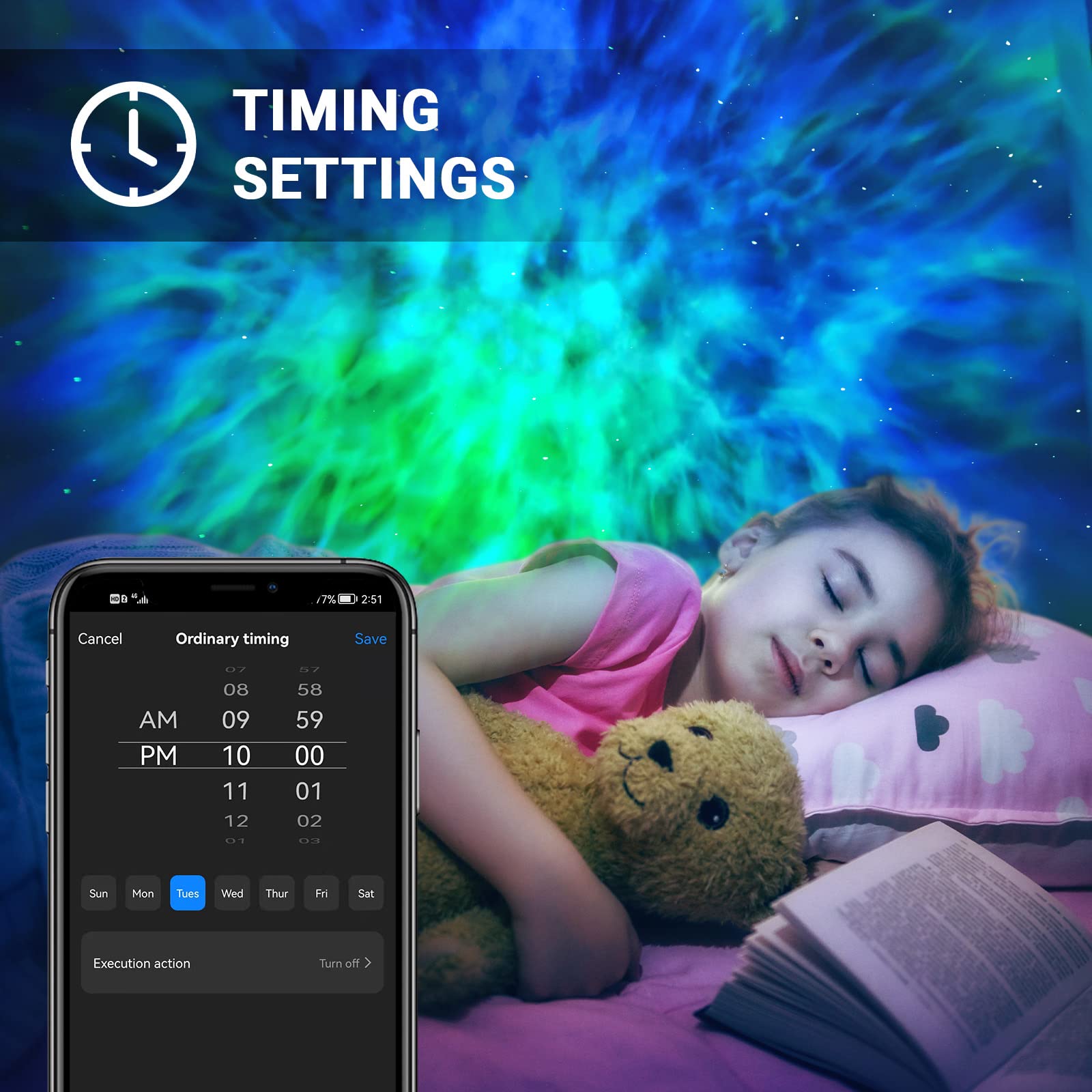 V JULES.V Galaxy Projector 24h timer automates nightly ambiance.