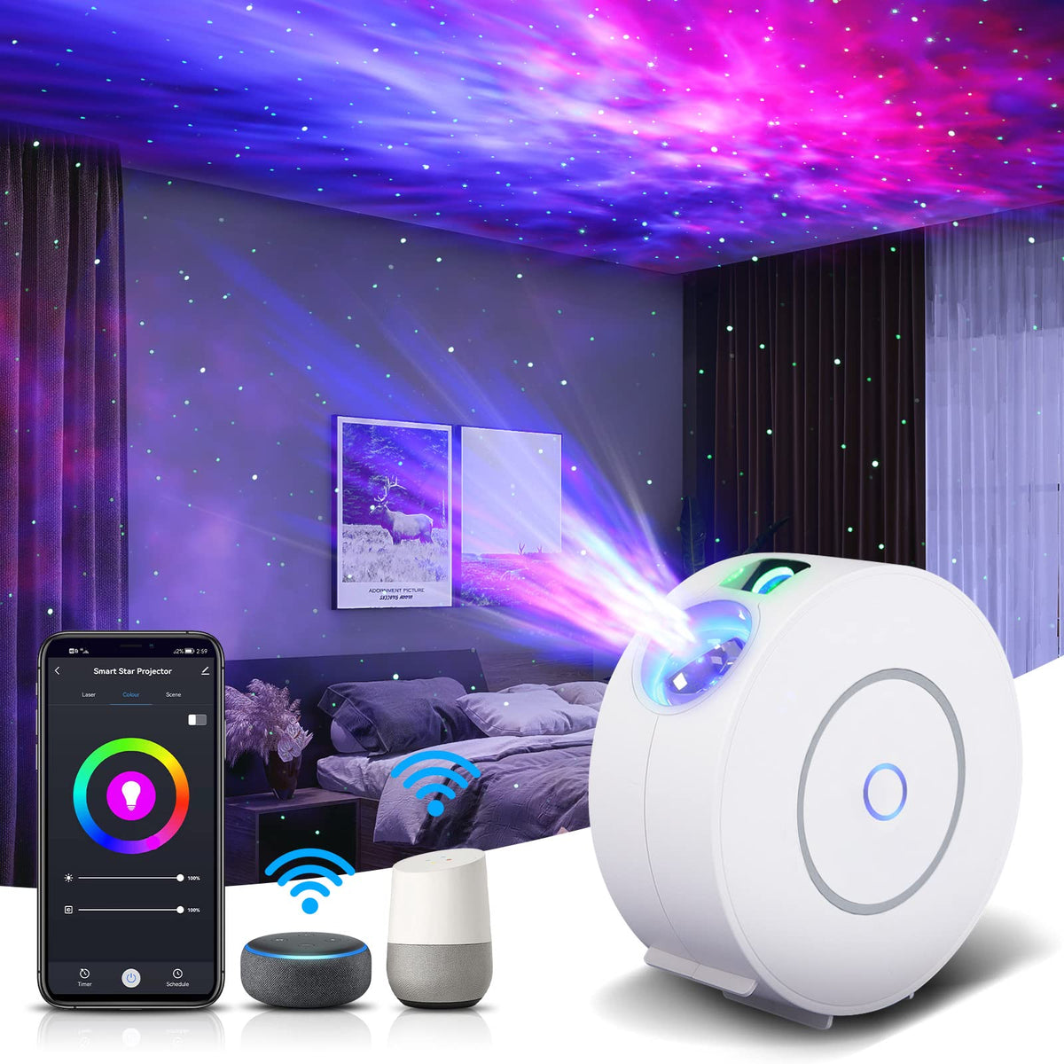 V JULES.V Galaxy Projector shows 16 million colors for immersive room ambience.