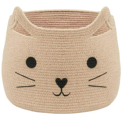 VK Living Animal Basket with cat-face design, large storage for towels and toys.