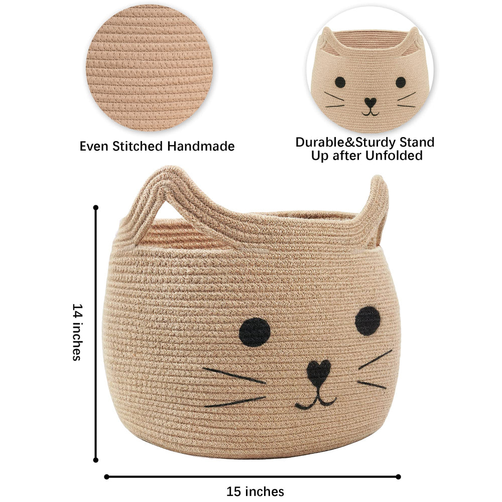 VK Living cat-design storage basket enhancing nursery organization.