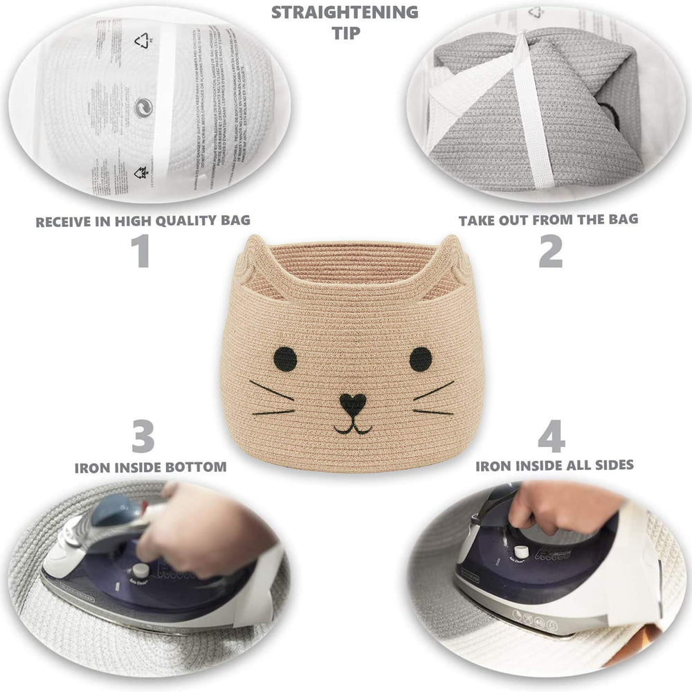 VK Living cat-face basket with easy-grip handles for quick carrying.