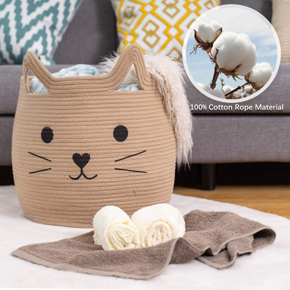 Cat toy box basket from VK Living with sturdy handles for easy transport.