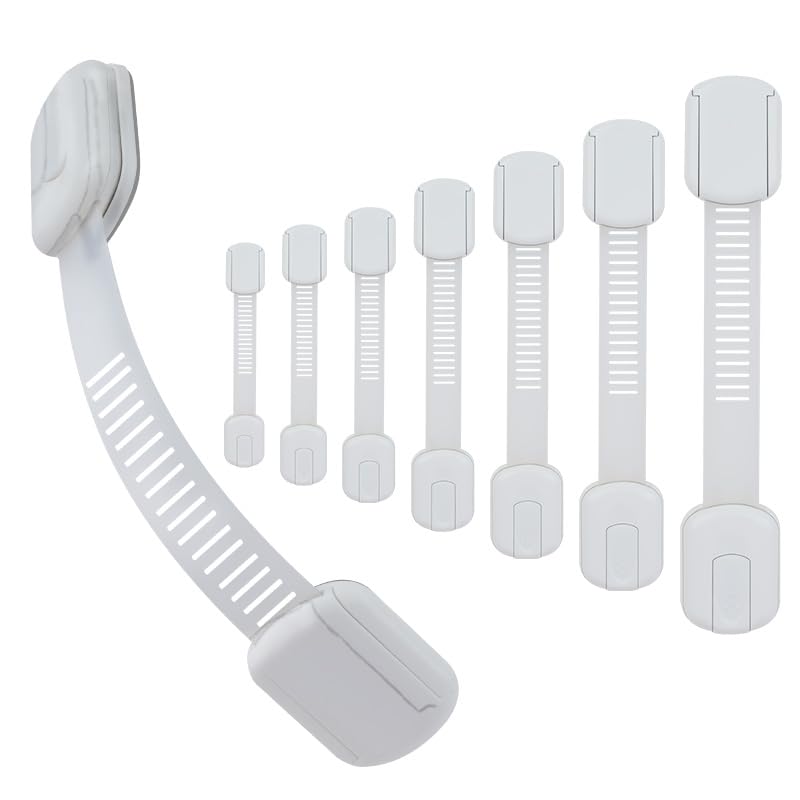 Vkania baby proofing cabinet locks in use on cabinets for safe exploration.