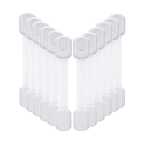Vkania baby-proofing cabinet straps securing a cabinet to protect curious toddlers.