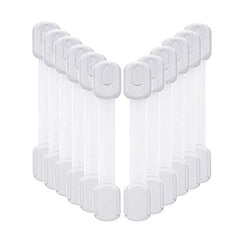 Vkania baby-proofing cabinet straps securing a cabinet to protect curious toddlers.