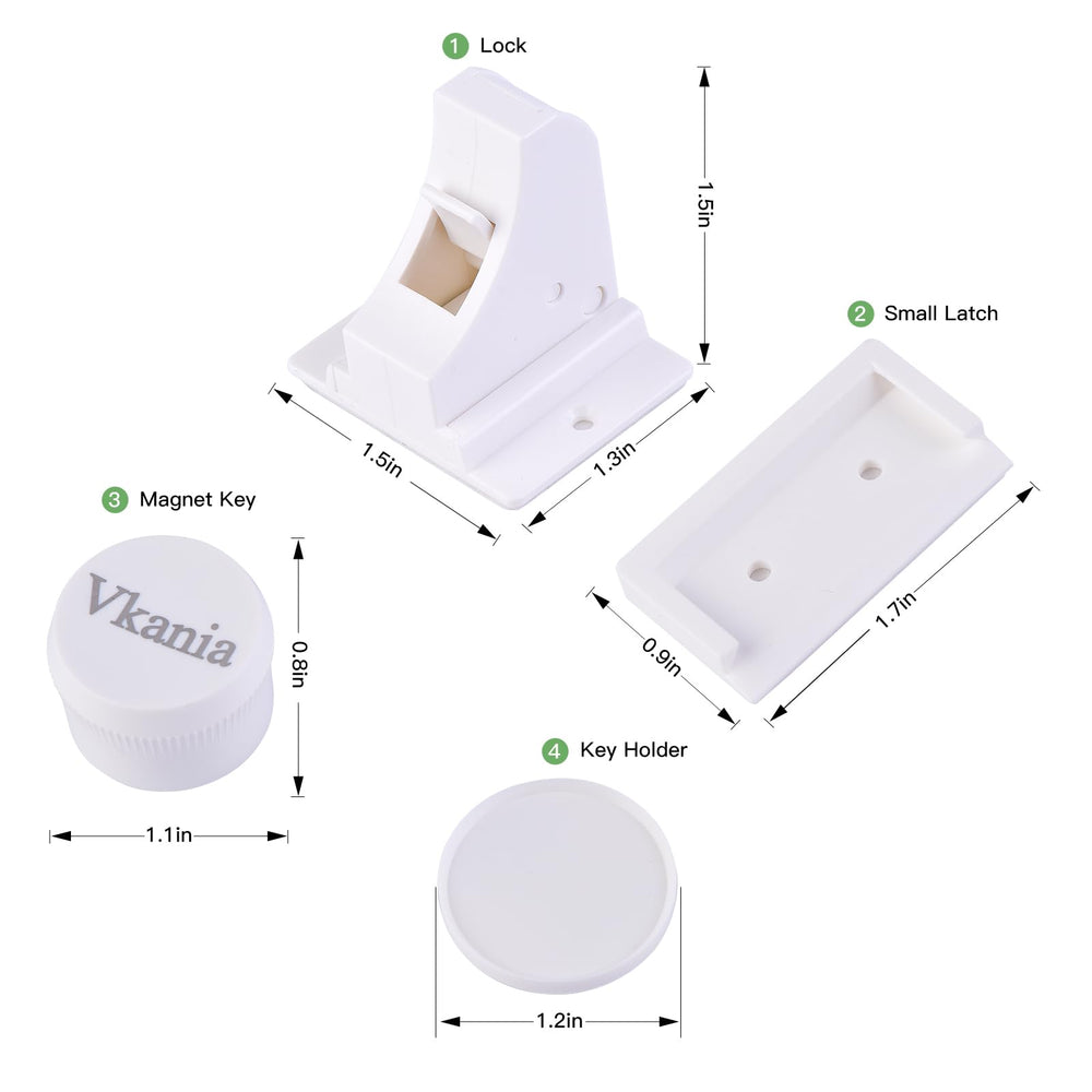 Vkania cabinet locks with adhesive install for tool-free setup.