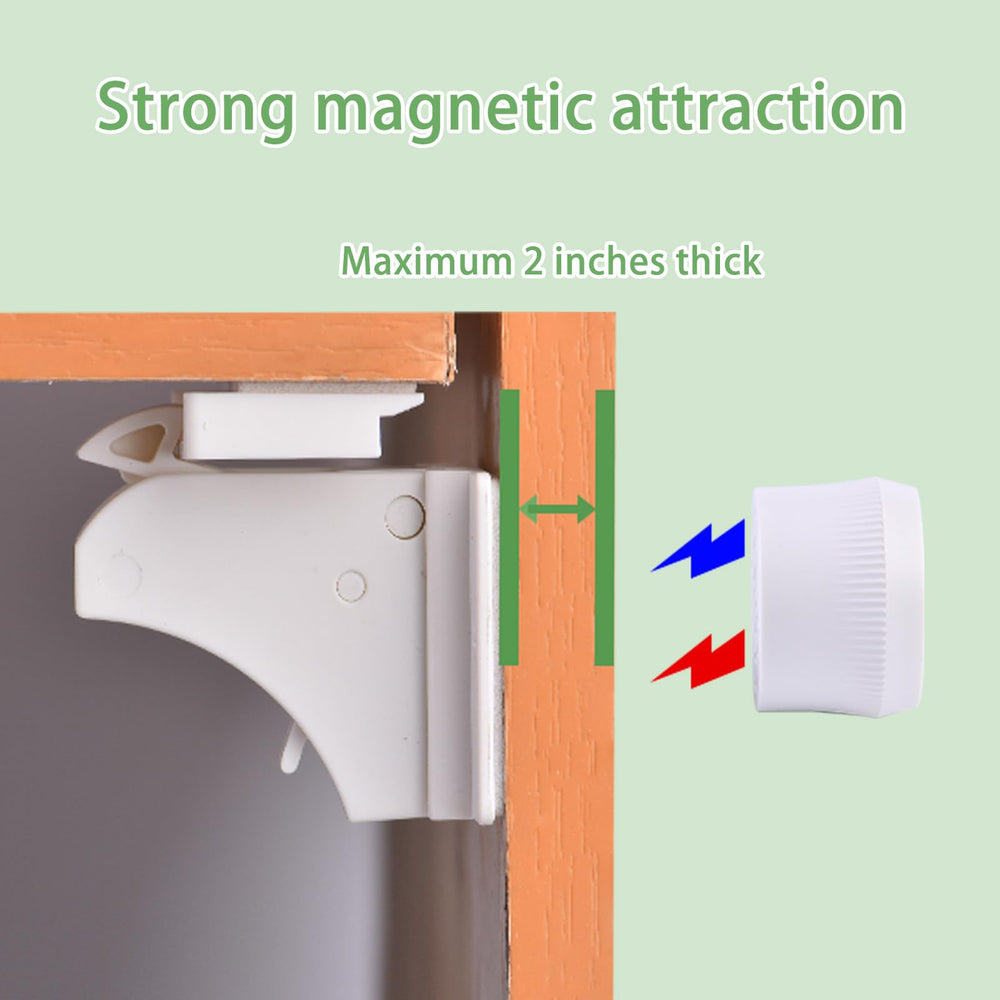 Strong magnetic cabinet locks securing drawers and cabinets
