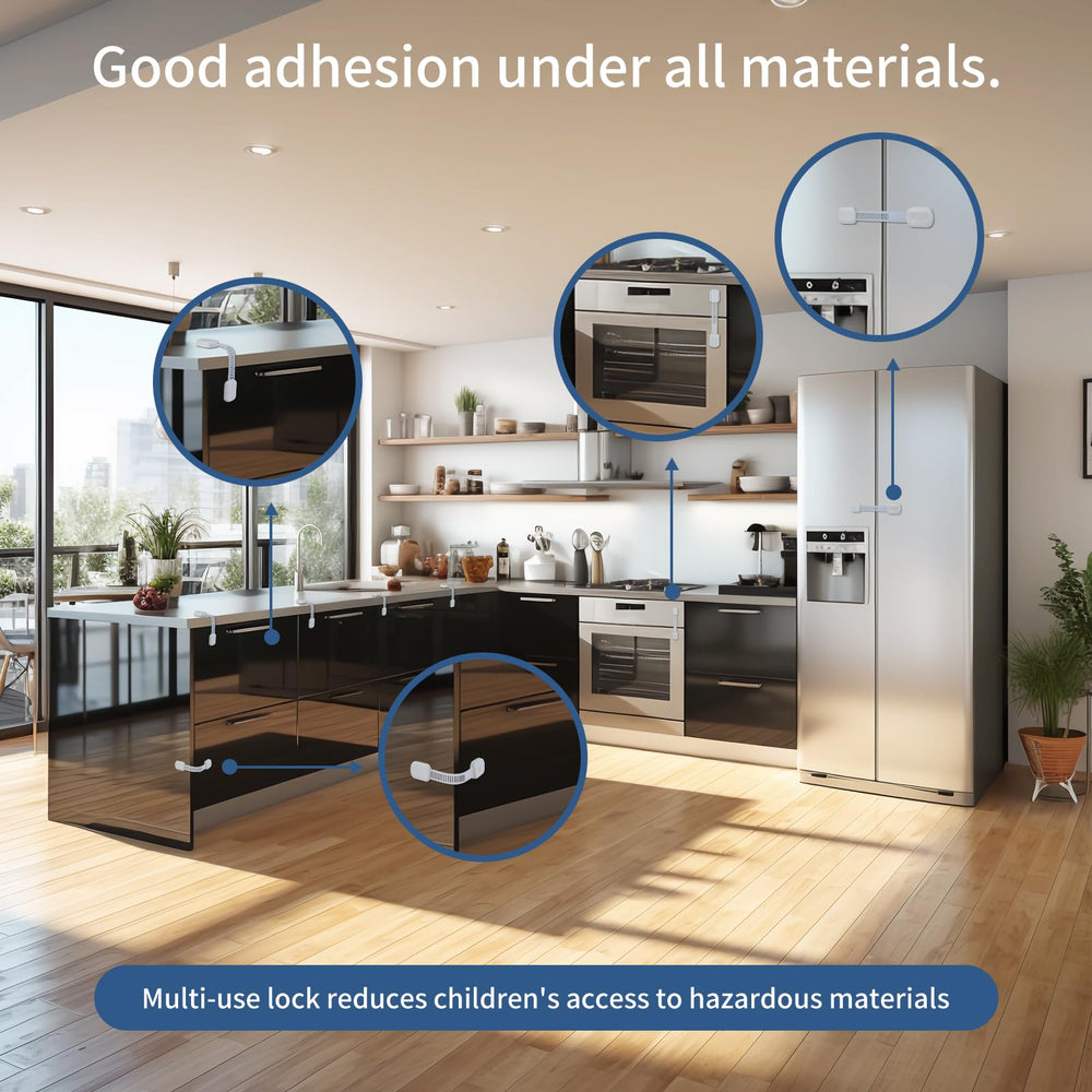 Vkania kitchen cabinet lock installed for organized storage in a busy kitchen.