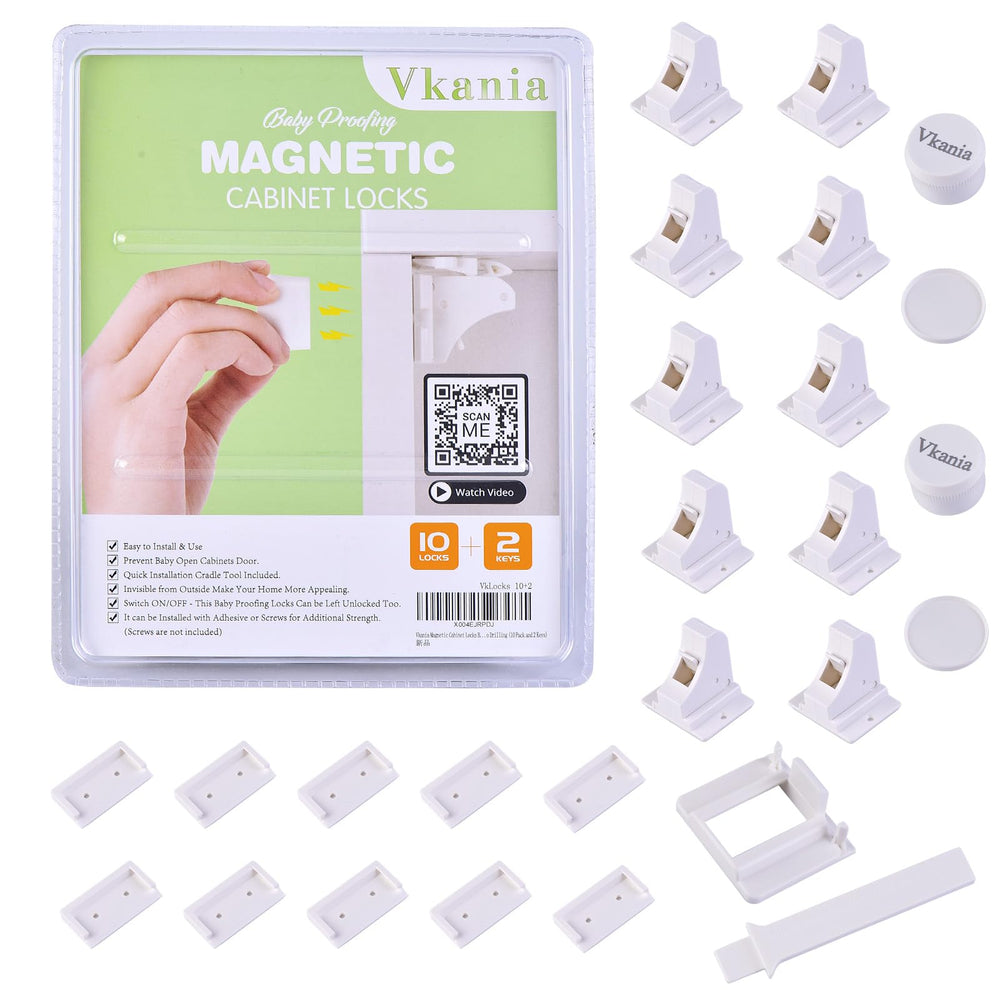 Vkania magnetic cabinet locks inside cabinet doors provide discreet child safety.