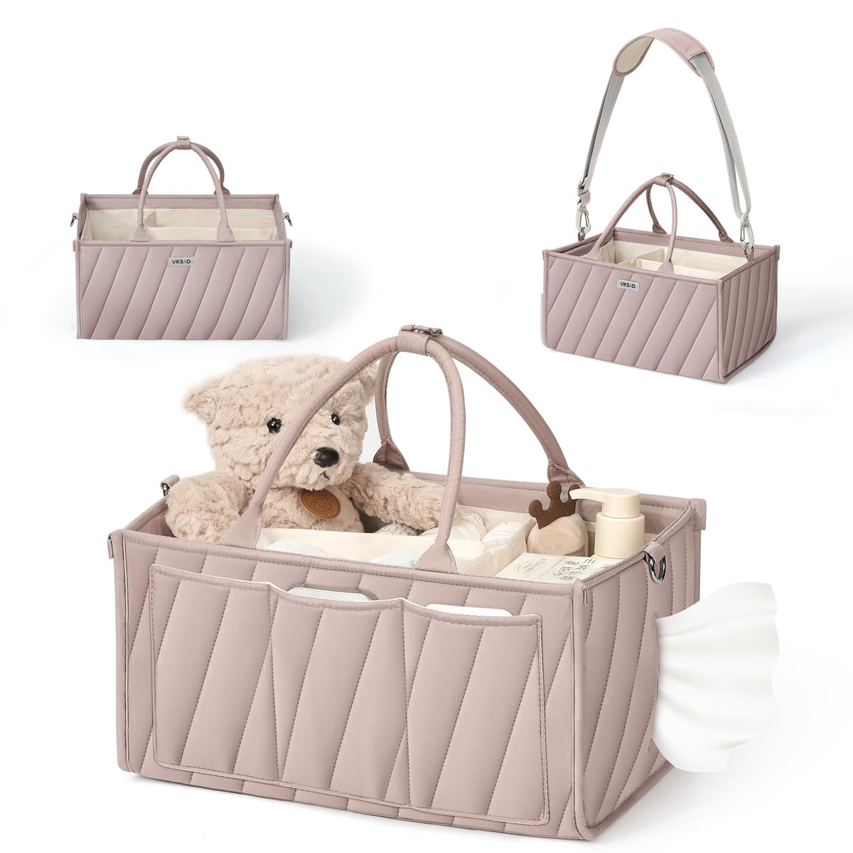 VKSAO Diaper Caddy Organizer in smoky gray keeps baby essentials at hand