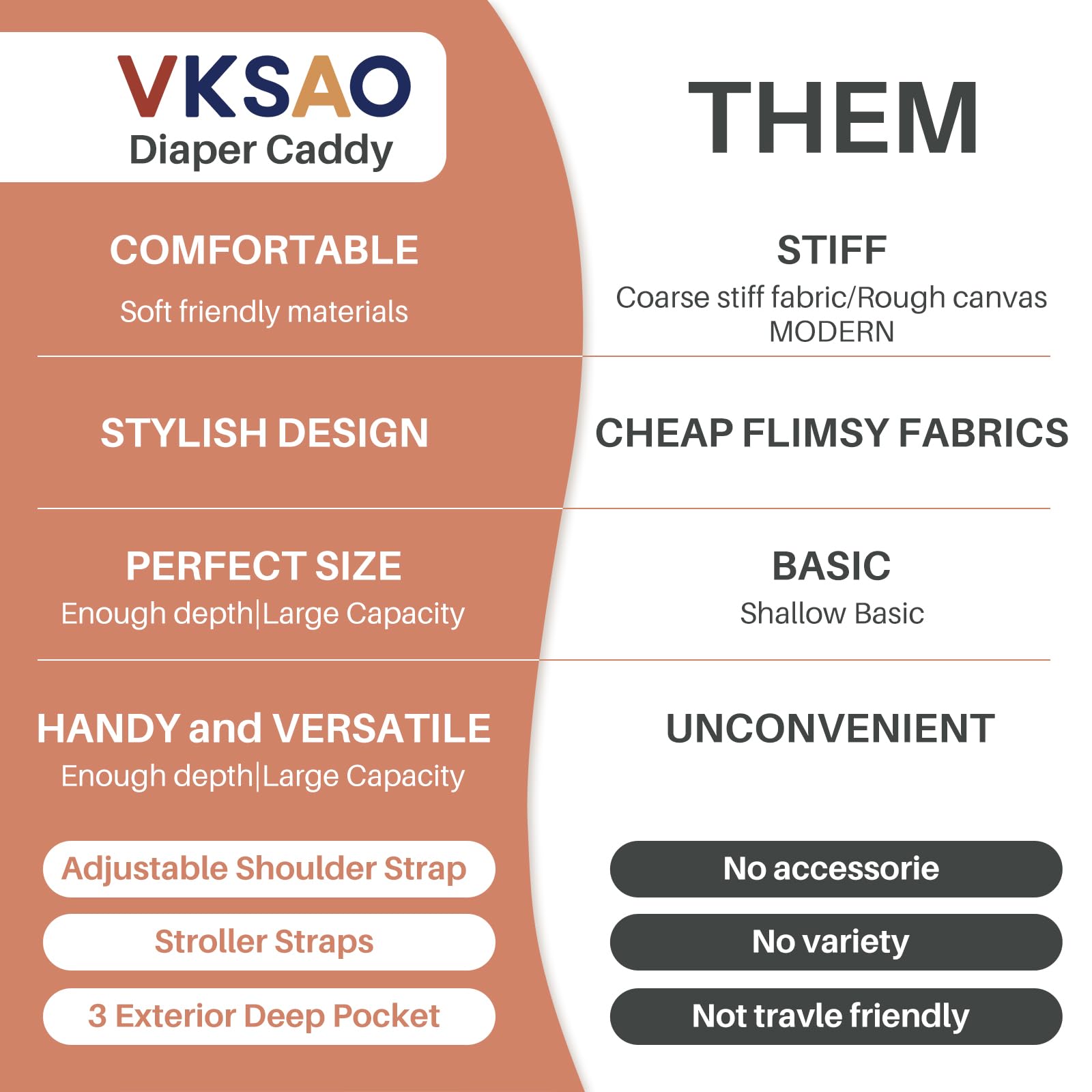 VKSAO removable dividers keep diapers and creams neatly organized