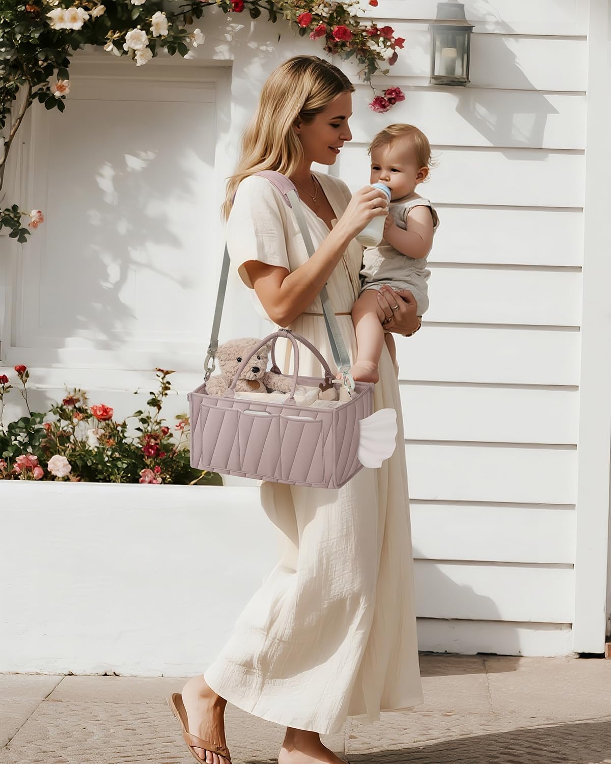 VKSAO Diaper Caddy with adjustable shoulder strap for hands-free portability