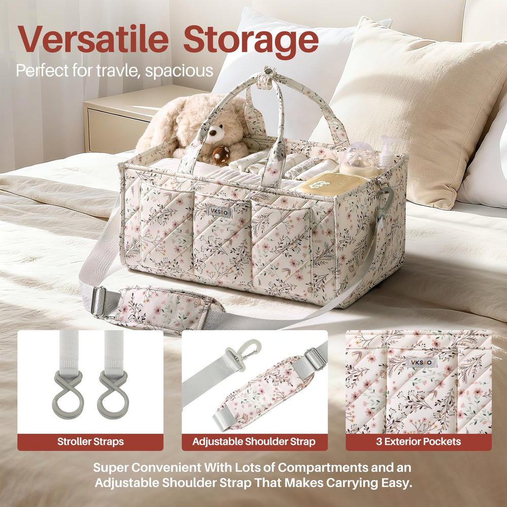 VKSAO XL diaper caddy beige floral design blends farmhouse style with function