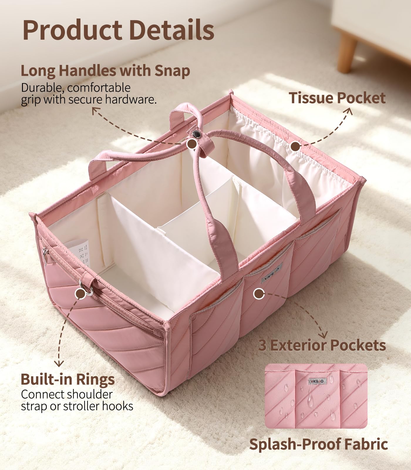 VKSAO XL diaper caddy four zones for organized baby items