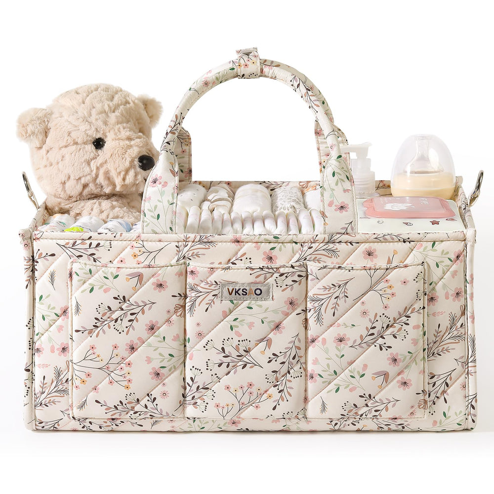 VKSAO XL diaper caddy open top view showing ample space for twins' supplies