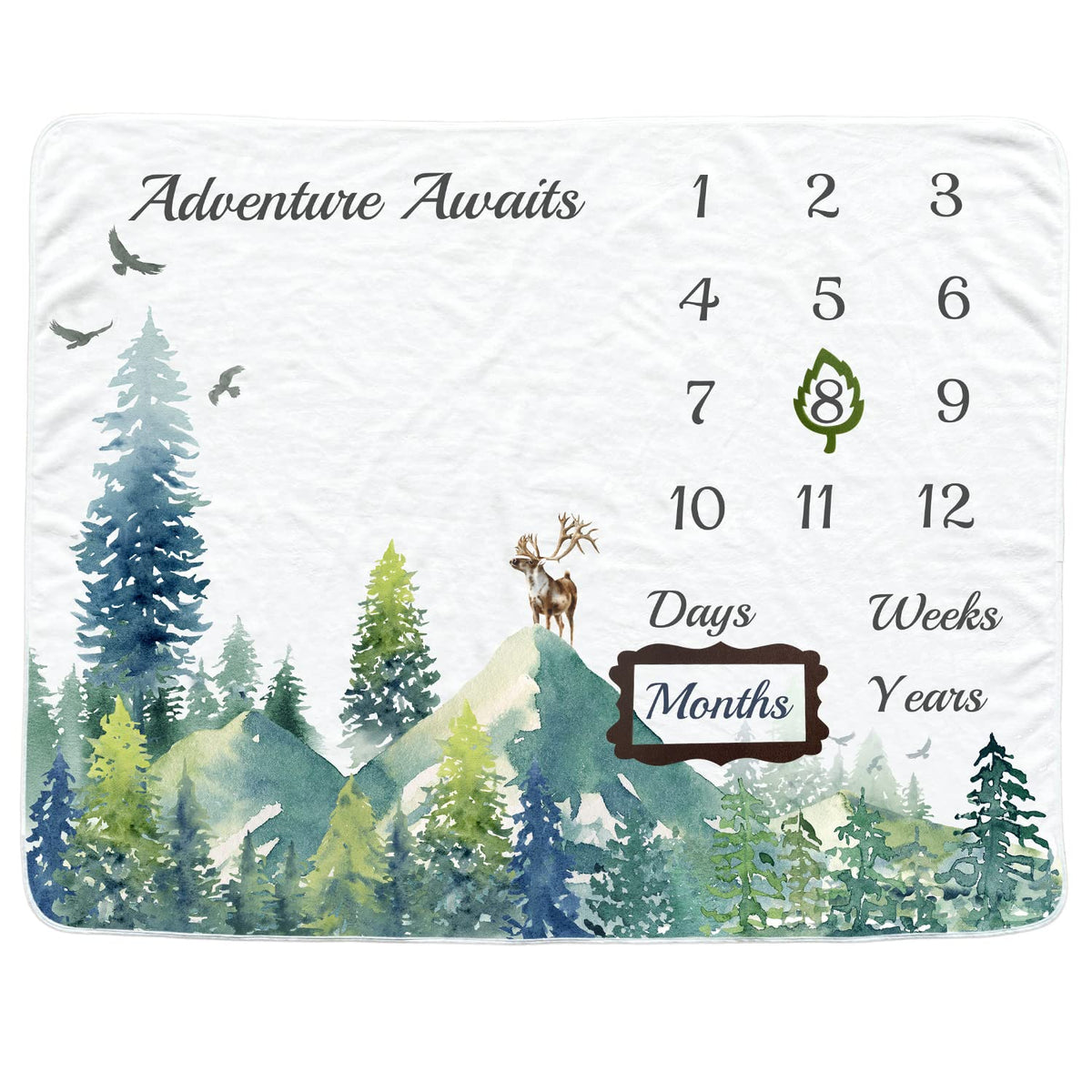 Vlokup baby milestone blanket with mountain design for charming first-year photos and growth tracking.