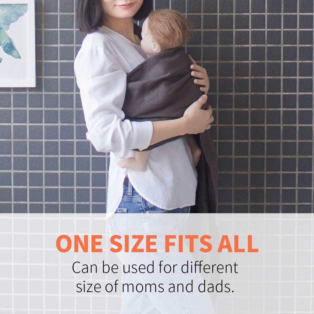 Vlokup Baby Ring Sling on shoulder illustrating M-position hip cradle