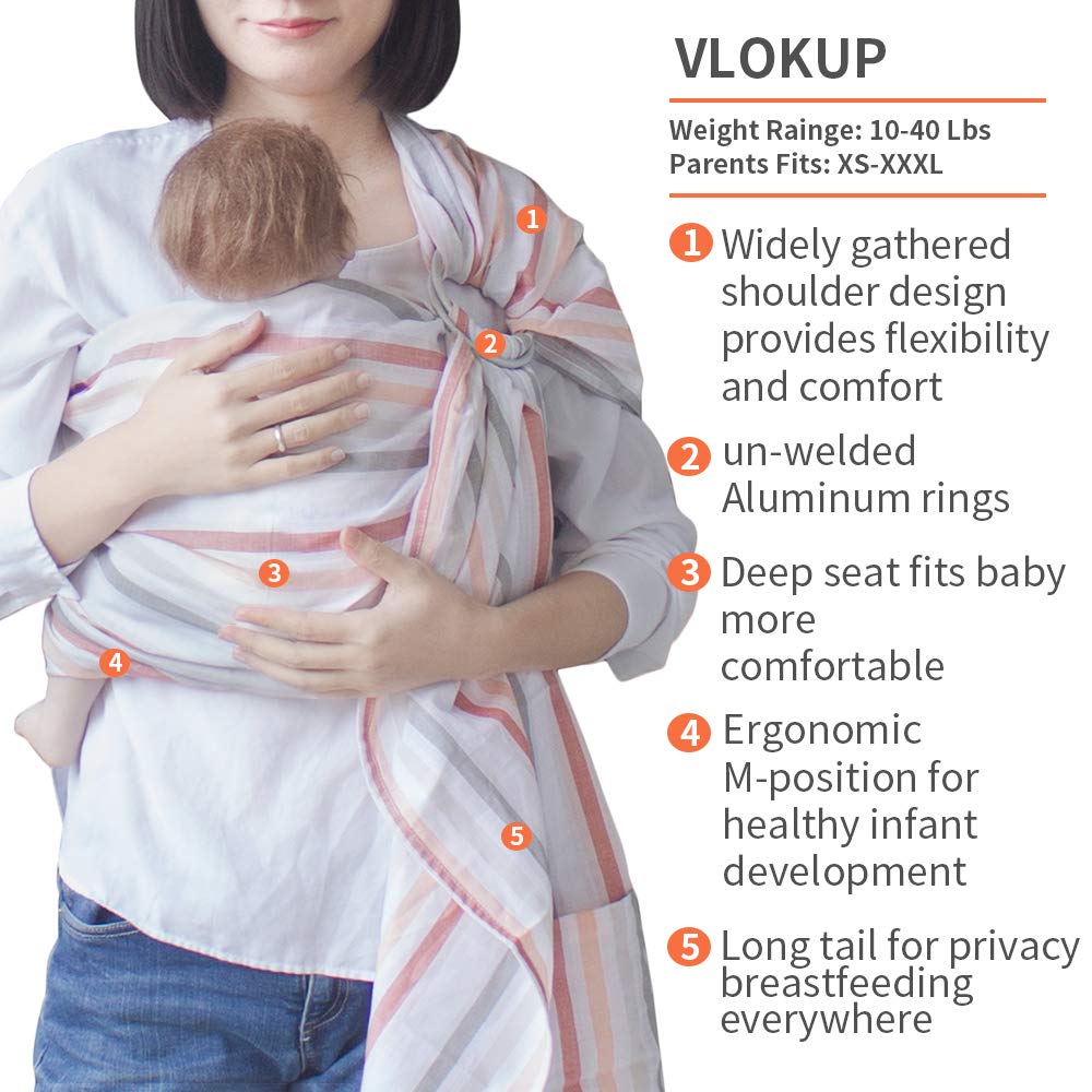 Vlokup Baby Ring Sling worn by parent with baby demonstrating secure setup