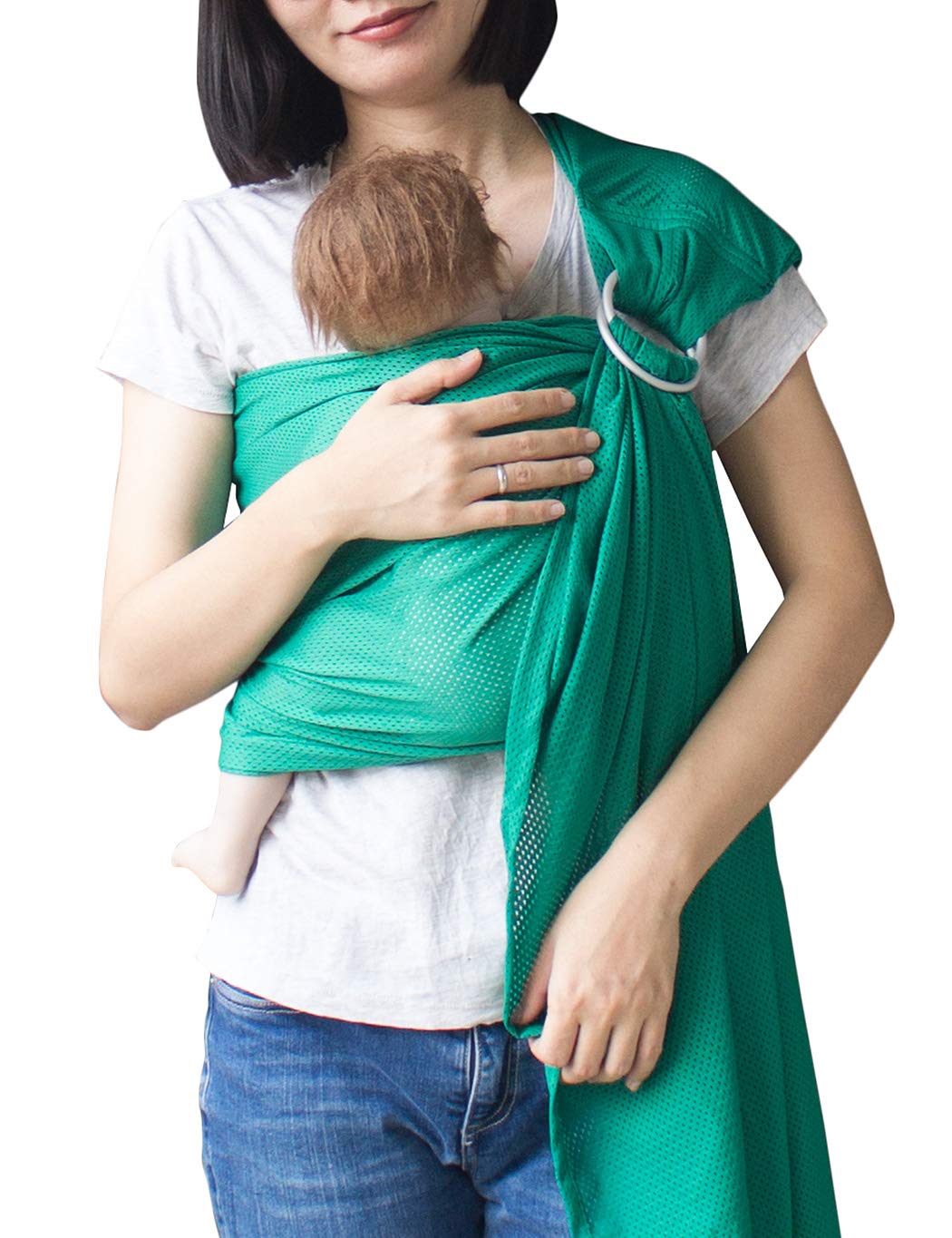 Vlokup baby water ring sling carrier in mesh close-up showing breathable fabric for water play