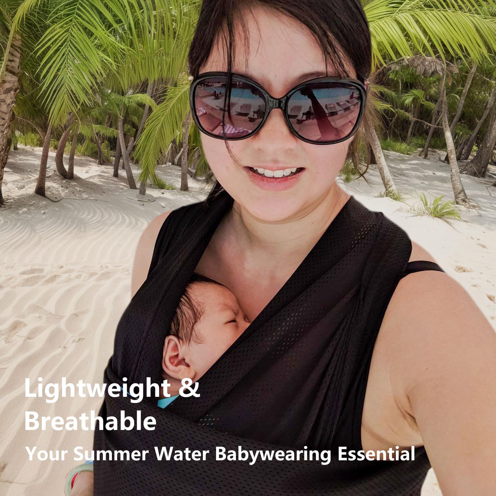 Vlokup water sling by the pool offering hands-free newborn support.