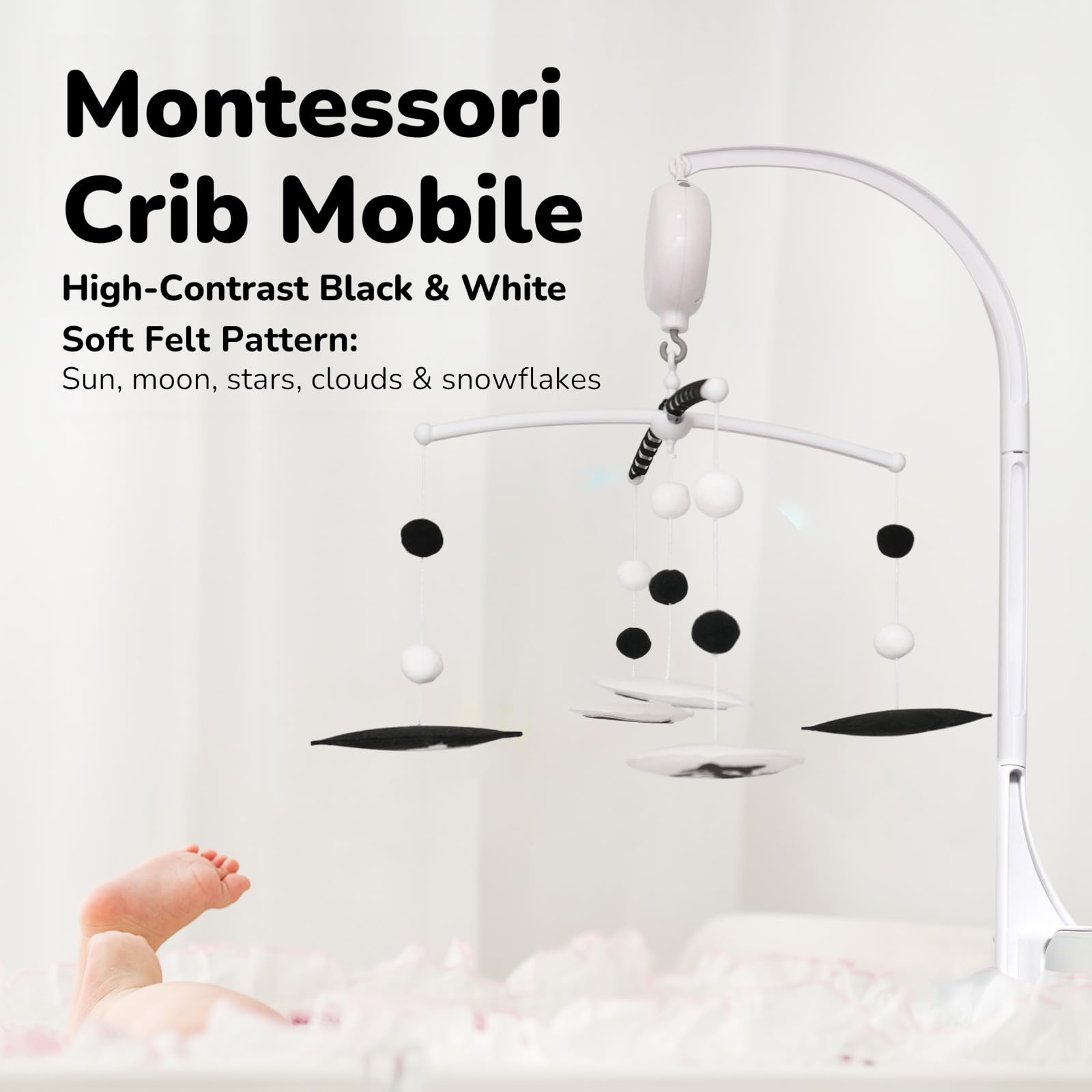 Vlokup Montessori Mobile high-contrast design supports early eye development and focus